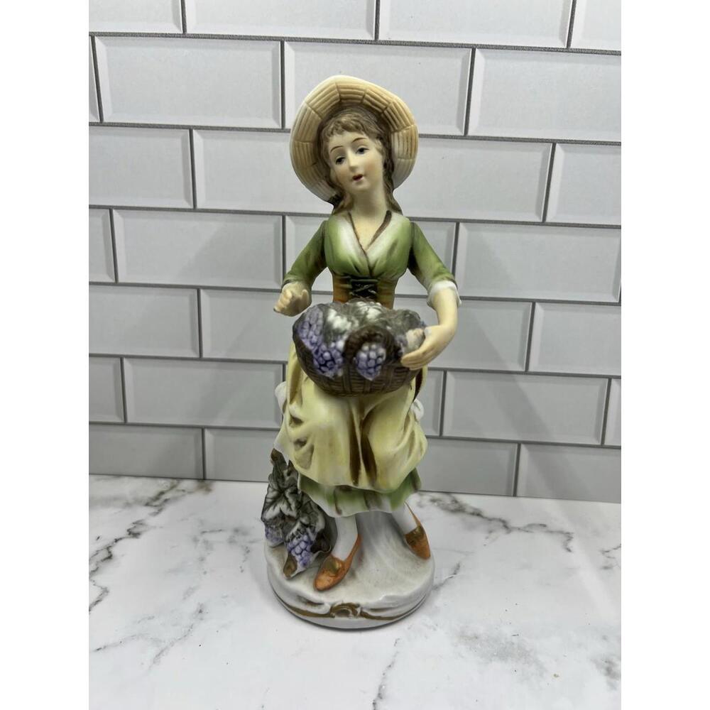 Vintage Homco Vineyard Harvest Figurine, Lady With Grapes #1258- 8 Inches